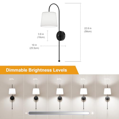Battery Operated Wall Sconces Set of Two,Rechargeable Wireless Wall Lights | Battery Wall Sconce for Living Room Bedroom,2 Battery Powered Wall Lamp with Magnetic Dimmable RGB Bulbs & Remote - Black - color: Black