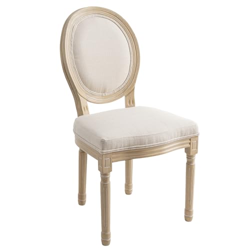 Kmax Farmhouse Dining Room Chairs, French Distressed Bedroom Chairs with Round Back, Elegant Tufted Kitchen Chairs, Set of 2, Beige - color: Natural Wash-fabric-beige, size: 2 Chairs