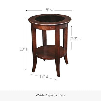Leick Home Sheldon Round End Table, 18", Chocolate Oak - color: Chocolate Oak / Glass