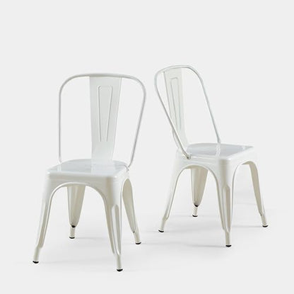 Metal Dining Chairs Set of 2,Arctic White Color | Iron Stackable Industrial Tolix Style Farmhouse Kitchen Cafe - color: Arctic White