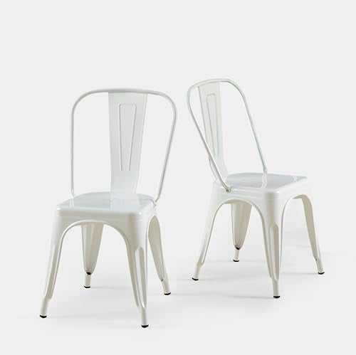 Metal Dining Chairs Set of 2,Arctic White Color | Iron Stackable Industrial Tolix Style Farmhouse Kitchen Cafe - color: Arctic White