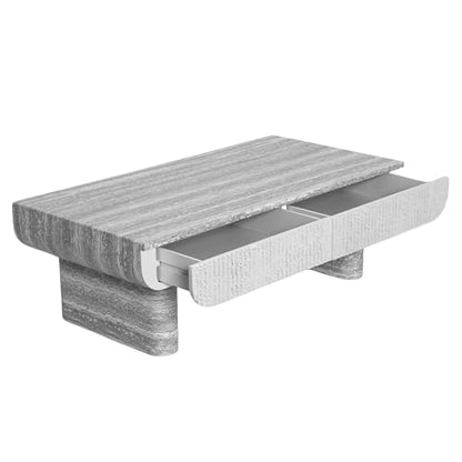 46.85" Coffee Table with Faux Marble Tabletop & Fluted Drawer for Living Room, Modern Rectangular MDF Wooden Centre Table Tea Table for Apartment, Grey - color: 46.85" Coffee Table With Faux Marble Tabletop,grey