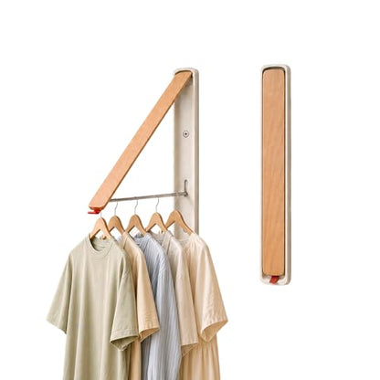 LEQ Clothes Drying Rack Wall Mounted, Foldable Laundry Drying Rack with Wood-Tone Aluminum Frame, Rustproof Retractable Clothes Hanger for Small Laundry Room, Bathroom, Balcony,White - size: 1 Rack