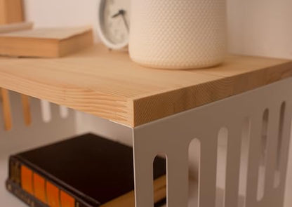 Floating Nightstand with White Metal Base, Wooden Top and Sturdy Metal Base, Minimalist Bedside Table, Wall Mounted Shelf, Bedside Shelf (Natural) - color: Natural