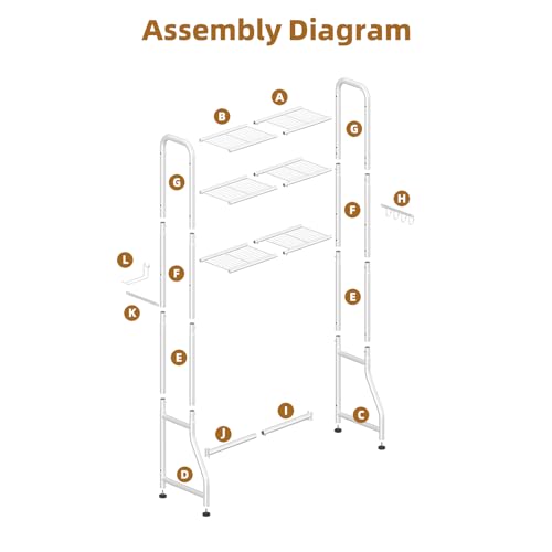 Simple Trending Over The Toilet Storage Rack, Metal 3 Tier Bathroom Organizer Shelf with Paper Holder and 3 Hooks, Freestanding Shelf Space Saver Above Toilet, White - color: 3-tier White