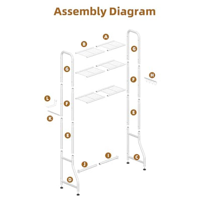 Simple Trending Over The Toilet Storage Rack, Metal 3 Tier Bathroom Organizer Shelf with Paper Holder and 3 Hooks, Freestanding Shelf Space Saver Above Toilet, White - color: 3-tier White