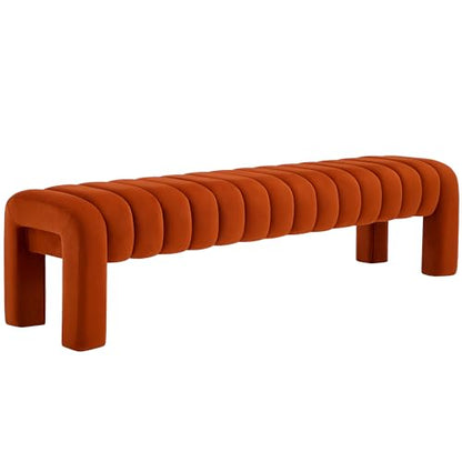 63" Bedroom Bench, Upholstered Entryway Bench, Modern End of Bed Ottoman with Solid Wood Legs and Adjustable Foot Pegs for Entryway, Dining Room and Living Room (Rust Velvet) - color: Rust Velvet, size: 63"