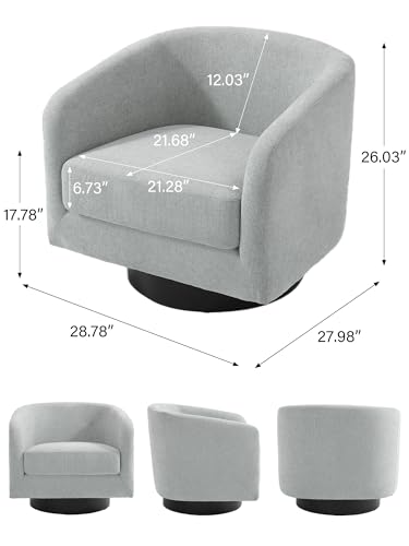 Swivel Barrel Accent Chair, Comfy Reading Armchair, Light Gray, Set of 2 | Club Chairs for Adults, Low-Back Design, Modern Round Style, Solid Wood Frame & Metal Swivel Base, For Living Room & Bedroom - color: Light Gray