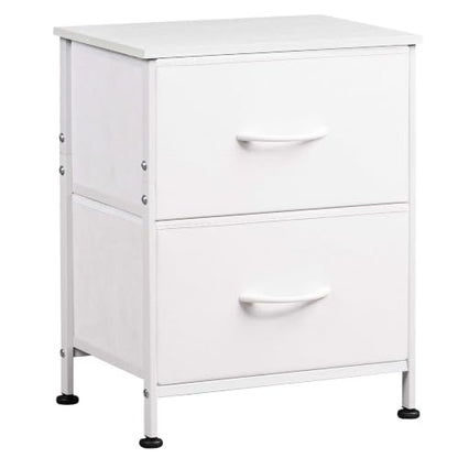 WLIVE White Night Stand, Small Dresser with 2 Drawers & Wooden Top, White | Nightstand with Fabric Bins, Bedside Table End Table for Bedroom, 15-Min Quick-Assembly - color: White, size: 11.8"D x 15.7"W x 20.9"H