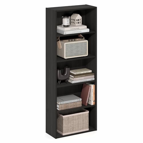 Furinno Basic Book Shelf, 5-Tier Bookshelf, Storage Organizer Bookcase with Open Shelf, 7 x 17 x 44, for Living Room, Bedroom, Home Office, Espresso - color: Espresso, size: 5-Tier, 7 x 17 x 44