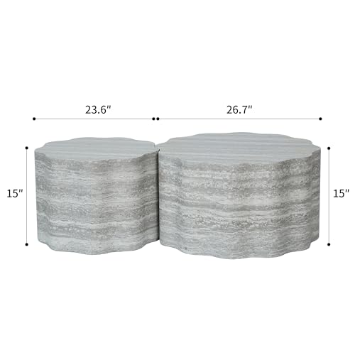 Nesting Coffee Table Set of 2, Modern Wood Center Table for Living Room, Faux Mars Pattern Side Table Accent End Table for Apartment Office, No Need Assembly (26.7"& 23.6",Beige & Grey) - color: 26.7"& 23.6" Beige Grey