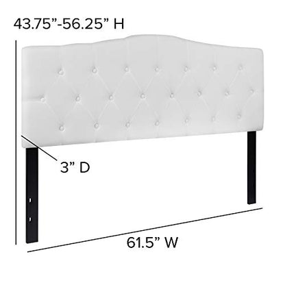 EMMA + OLIVER White Queen Tufted Headboard | Adjustable Bed Rail Slots, Fabric Upholstered - color: White, size: Queen