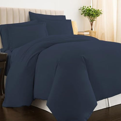 Pizuna 100% Cotton Full Duvet Cover Set 400 Thread Count Dark Blue | Long Staple Combed Cotton Sateen Weave 3 Piece Luxurious Cool Full Comforter Cover with Hidden Button Closure - color: 14 Dark Blue, size: Full
