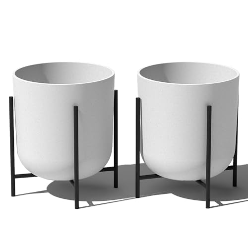 Veradek Mason Series Raised Lima Planter - Round Planter with Stand | Made From a Durable Plastic-Stone Composite & Comes With Metal Stand. Modern Porch/Patio Décor - color: White, size: 15 inch - 2 Pack