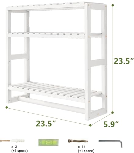 Galood Over The Toilet Storage Bathroom Shelves Wall Mounted 3 Tier White | Space Saver Corner Shelf Organizer Bamboo Towel Rack Toilet Paper Cabinet with Hanging Rod - color: White 1pack, size: Large