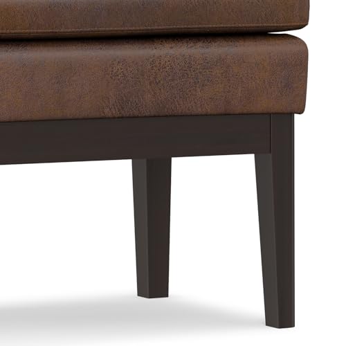 SIMPLIHOME Carlson Small Ottoman Bench - 27 inch Wide Upholstered Woven Fabric Rectangle Ottoman in Distressed Chestnut Brown, Mid Century Modern Bench for Bedroom or Living Room with Padded Seat - color: Distressed Chestnut Brown, style: Small Ottoman Be