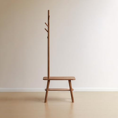 KEIKI Hall Tree with Shoe Bench and Cloth Hanger, Solid Wood Coat Rack, Narrow Mudroom Storage Organizer for Entryway, Bedroom,Natural - color: Natural