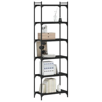 Black Engineered Wood Bookcase with Metal Frame 23.6 x 11.8 x 74 in Standing Shelves for Living Room Durable Multi-Functional Open Bookcase Modern Design - color: Black/74", size: 23.6"