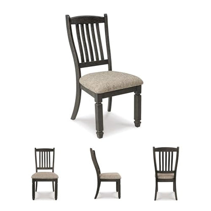 Signature Design by Ashley Tyler Creek Upholstered Dining Chairs, Set of 2 | Supportive slat-back solid and engineered wood frame, Grayish-brown cushioned seat, Reliable 250-lb capacity for daily use - color: Black