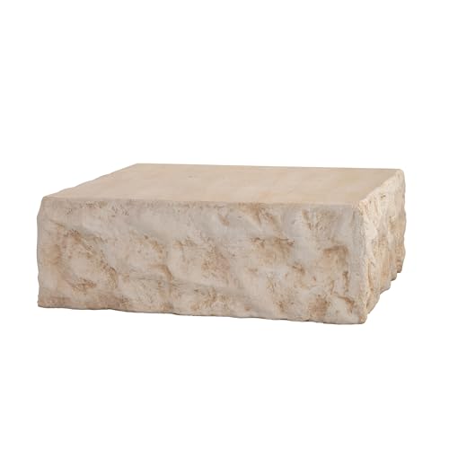 35.43'' Square Faux Stone Coffee Table, MgO Concrete Drum Center Table, Modern Minimalist Faux Marble Square Coffee Table for Living Room, Apartment, Office, No Assembly, Beige - color: 35.43'' Square Beige