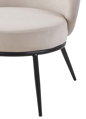 GDFStudio 27" Modern Accent Chair, Comfy Lounge Chair, Velvet Upholstered Chair, Mid Century Modern Armchair with Metal Legs, Solid Wood Frame, Cushion Barrel Side Chair for Living Room Bedroom, Beige - color: Beige + Velvet