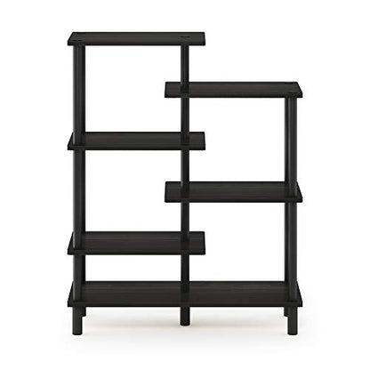 Furinno Turn-N-Tube 6-Tier Accent Display Rack, Espresso/Black | Zig-Zag Display Shelf, Open Shelves, Round Tubes, for Organization and Storage, Living Room, Garage, Home Office - color: Espresso/Black, style: 6-Tiers, Side Ladder