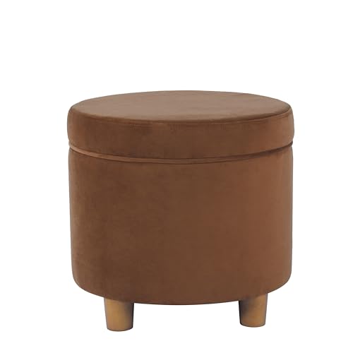 HomePop Home Decor | Upholstered Round Storage Ottoman | Ottoman with Storage for Living Room & Bedroom, Spice Orange Velvet Large - color: Spice Orange