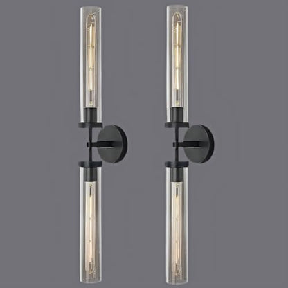 Brass Wall Sconces, 30in Black 2-Light Double Glass Sconces Wall Lighting, Bathroom Knurled Vanity Light Sconces, Wall Lights for Living Room Bedroom（Including Bulb） - color: Black- 30 inch-2 Pack, size: 2 Pack