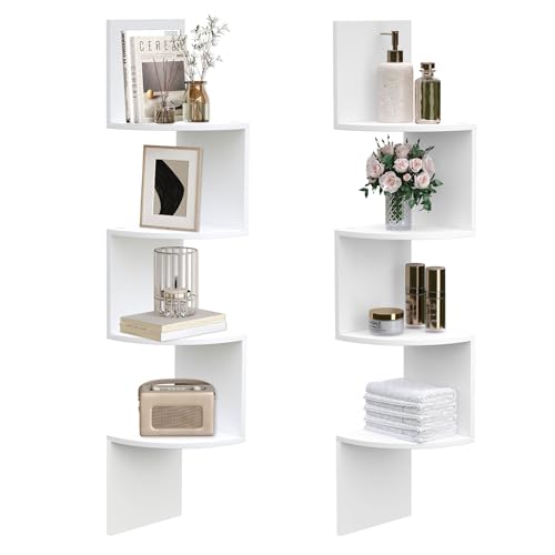 HOOBRO Corner Shelf Wall-Mounted, Set of 2 Floating Corner Shelves for Wall, 4-Tier Corner Bookshelves for Living Room, Bedroom, Bathroom, Home Office, White WT25BJP201 - color: White, size: 41.3 Inches