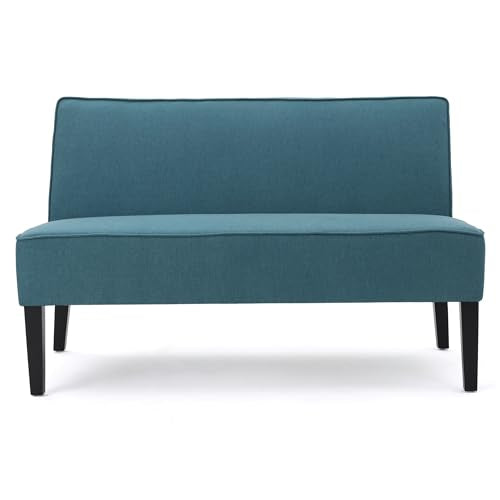 50" Small Loveseat Sofa, Comfy Mini Fabric Sofa Couch for Small Spaces, 2 Seater Armless Sofa with Solid Wood Legs for Living Room, Dorm, Office, Bedroom (Teal) - color: Teal