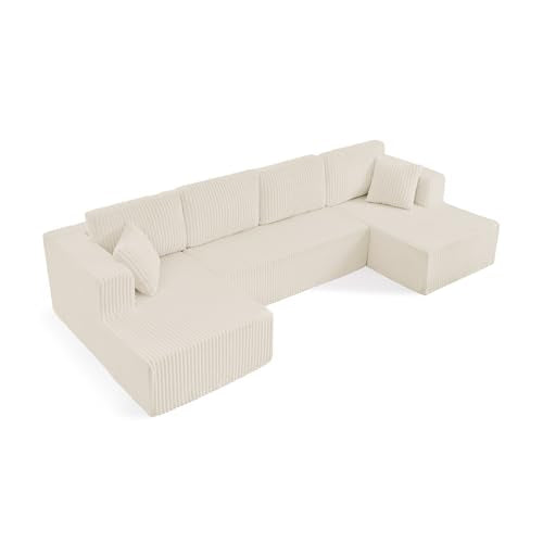 U shape Modular Sectional Sofa, Compressed Sectional Sofa Modern Minimalist Style Corduroy Couch, Sleeper Sofa for Living Room, Bedroom, Comfy Compressed Sofa Couch Space-Efficient Design-beige Mini