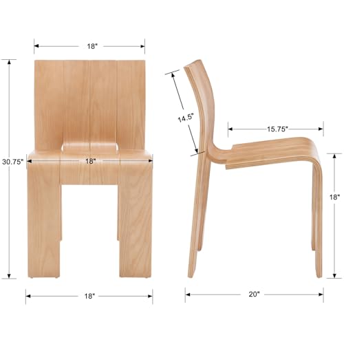 Wooden Dining Chairs Set of 6, Stackable Side Chairs, Natural | Ergonomic Backrest, Solid Wood, No Assembly Required, Dining Room Chairs, Kitchen Chairs, Mid-Century Modern, Small Space - color: Natural, size: 6 Chair
