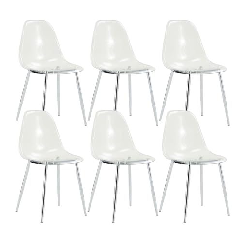 Baysitone Clear Dining Chairs Set of 6, Modern Kitchen Chairs with Transparent Seat, Acrylic Accent Side Chairs with Silver Metal Legs for Dining Room, Kitchen, Living Room - color: Silver, size: Set of 6