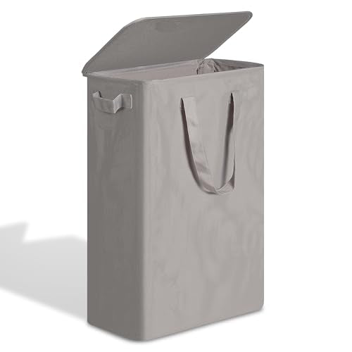 efluky Slim Laundry Basket with Lid, Narrow Laundry Hamper with Handles, Collapsible Dirty Clothes Hamper, Tall Laundry Bin for Laundry Room, Dorm and Bedroom, 55L Grey - color: Grey, size: 55L