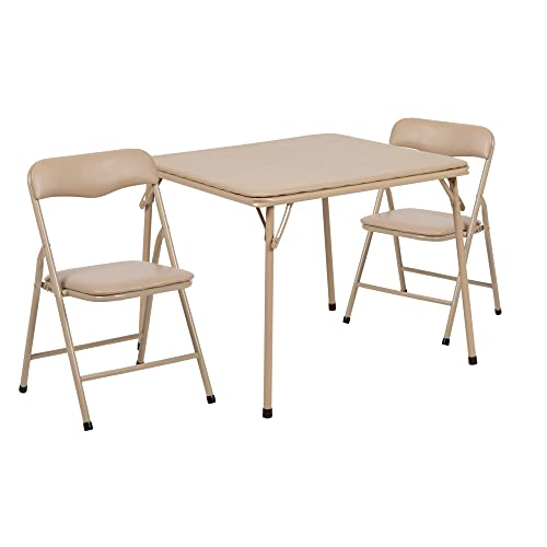 Flash Furniture Mindy Kids 3-Piece Folding Square Table and Chairs Set for Daycare and Classrooms, Children's Activity Table and Chairs Set, Tan | Daycare and Classroom, Children's Activity Table, Portable - color: Tan, size: 3 Piece Set