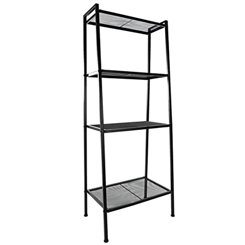 5-Shelf Modern Bookcase, Freestanding Ladder Bookshelf with Industrial Metal Frame for Living Room Bedroom Home Office (Black-4 Tier) - color: Black-4 Tier