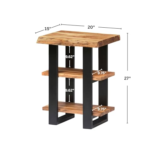 Alaterre Alpine Live Edge Solid Wood 2-Shelf End Table, Natural (AWAA0220) - size: 20"W 3-Tier
