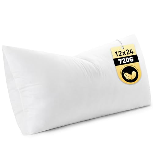 MIULEE 12x24 Inch Down Feather Pillow Insert with Cotton Fabric | Fluffy and Comfy Throw Pillow for Bed Couch and Sofa - size: 12x24 Inch