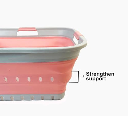 SAMMART 42L (11 gallon) Collapsible Plastic Laundry Basket - Foldable Pop Up Storage Container/Organizer - Space Saving Hamper/Basket (1, Grey/Quartz Pink) - color: Grey/Quartz Pink