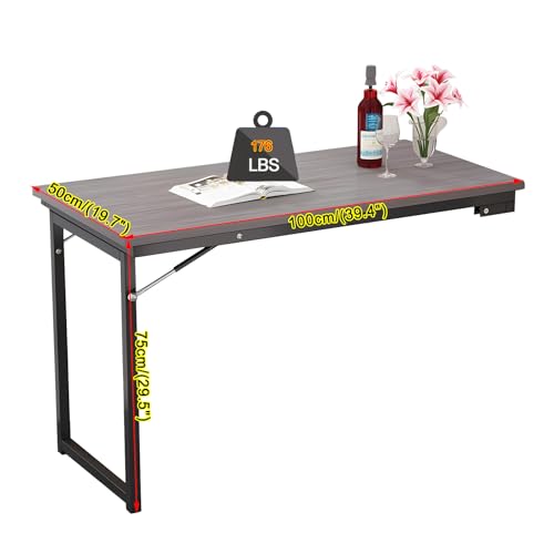 39.4"x19.7" Wall Mounted Folding Dining Table Laundry Folding Table, Fold Down Desk for Small Saving Spaces Floating Desk for Kitchen & Dining, Work Bench (Gray, 39.4"x19.7") - size: 39.4"x19.7"