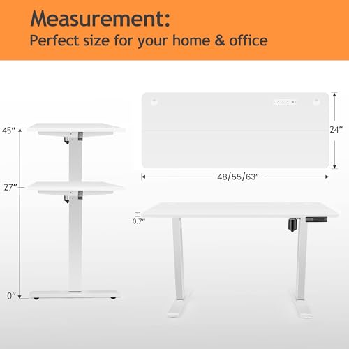 Electric Standing Desk with Wheels, 63'' x 24'' Standing Desk Adjustable Height with Charging Station, 2 USB Ports, 3 Power Outlets, 4 Caster, 27''-46'' Lifting Range Stand up Desk(White) - color: White, size: 63 x 24''