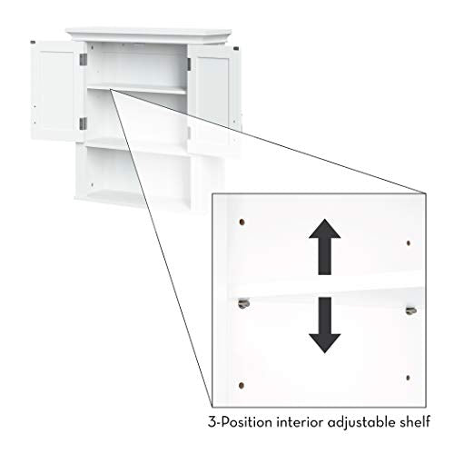 RiverRidge Somerset Two-Door Bathroom Wall Mount Medicine Cabinet, White | Open Display Shelf, Adjustable Interior Shelf, Two-Tone Handles, Space-Saving, Laundry Storage - color: White