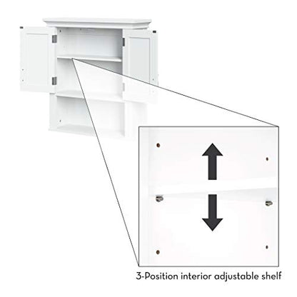 RiverRidge Somerset Two-Door Bathroom Wall Mount Medicine Cabinet, White | Open Display Shelf, Adjustable Interior Shelf, Two-Tone Handles, Space-Saving, Laundry Storage - color: White