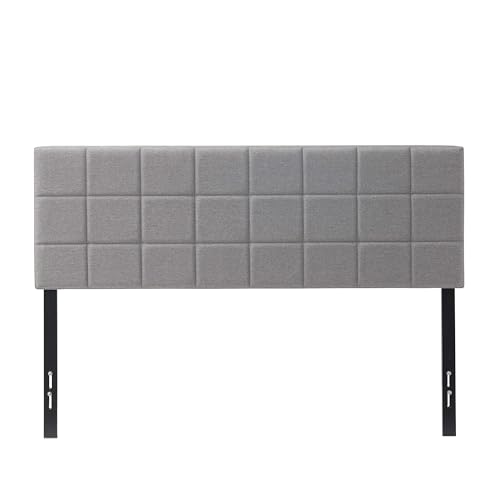 Hearth & Harbor Bed Headboard, Square Tufted Linen Queen Headboard Only, Upholstered, Wall Mounted, Adjustable Height 34'-42', Modern, Silver - color: Silver, size: Queen