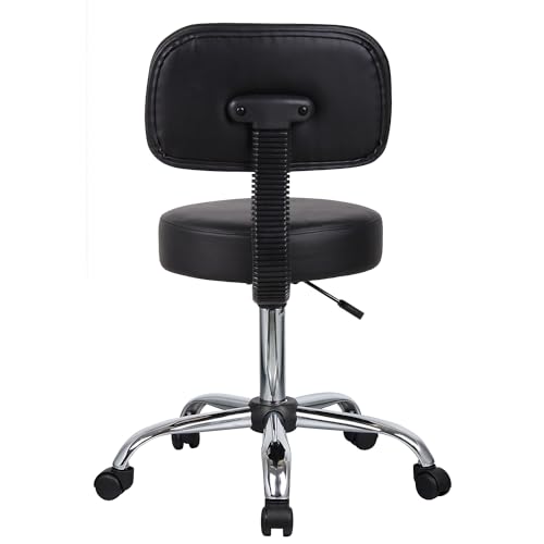 Boss Office Products B245-BK Be Well Medical Spa Stool with Back, Black - color: Black, style: With Back Cushion