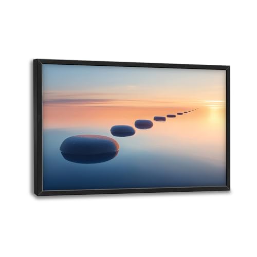 Zen Stone Wall Art Bathroom Pictures Wall Decor Calming Tranquility Sunset Office Canvas Prints Large Meditation Painting Framed Artwork Decoration for Yoga Spa Living Room 36"x24" - color: Calming Zen Stone, size: 36"L x 24"W