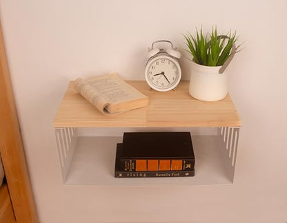 Floating Nightstand with White Metal Base, Wooden Top and Sturdy Metal Base, Minimalist Bedside Table, Wall Mounted Shelf, Bedside Shelf (Natural) - color: Natural