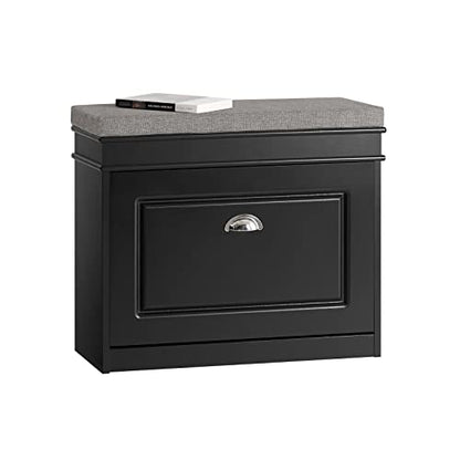 Haotian Black Hallway Shoe Bench, Narrow Shoe Rack Entryway, Small Shoe Cabinet with Flip-Drawer and Seat Cushion, FSR82-K-SCH - color: Black, size: 1 Drawer:24x9.4x20"
