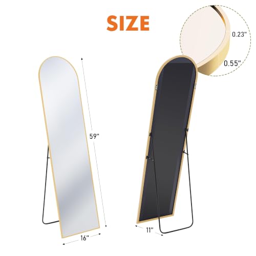 Sweetcrispy 59"x16" Arched Full Length Mirror, Floor Body Mirror, Black | Aluminum Alloy Thin Frame, Floor or Standing, Suitable for Bedroom, Living Room, Cloakroom - color: Black-arched, size: 59.5"L x 16.5"W