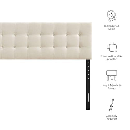 Modway Emily Full Size Performance Fabric Headboard in Ecru - Linen-Like Upholstery with Button Tufting and 7 Adjustable Height Positions - color: Ecru, size: Full